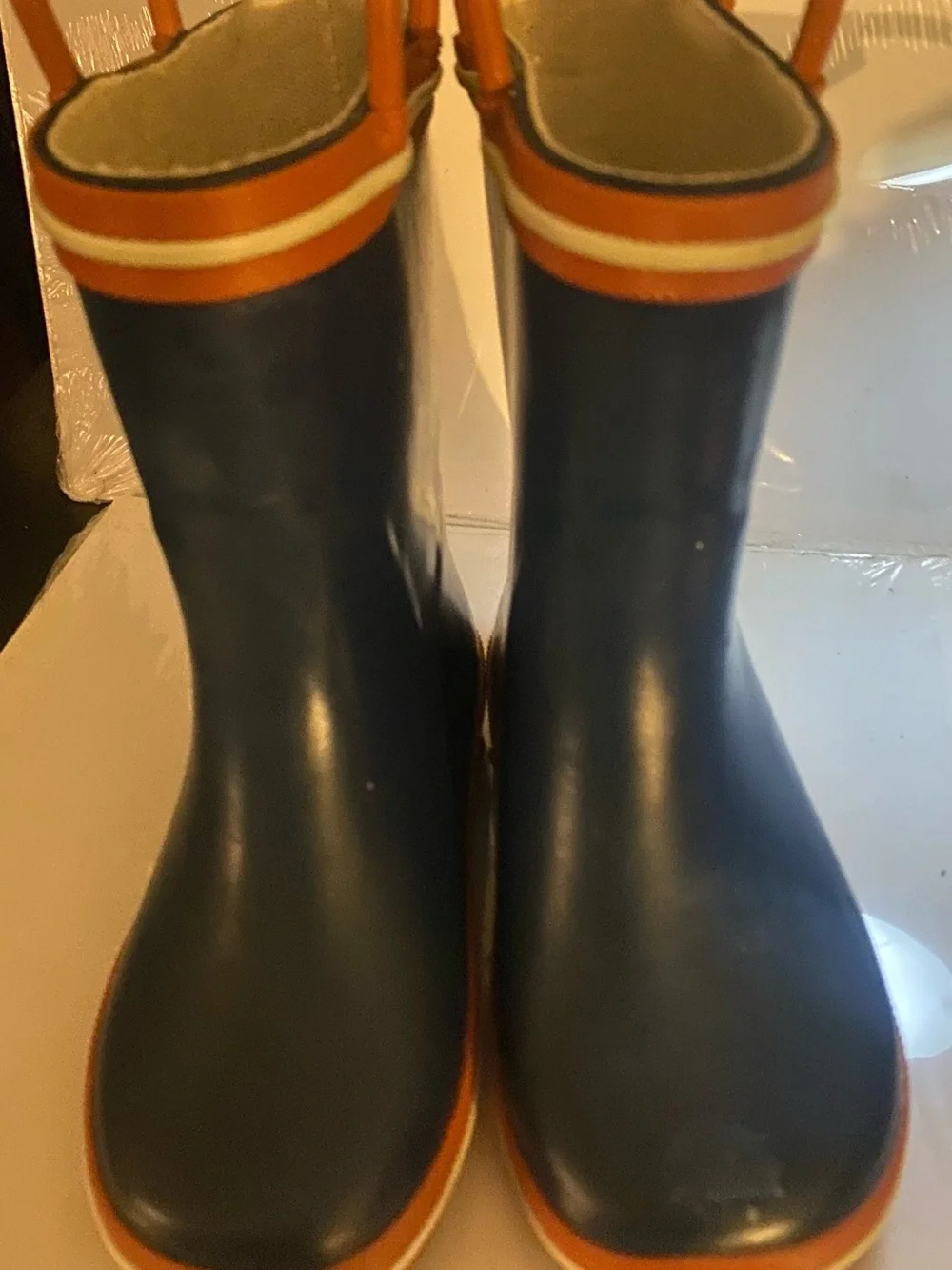 Source Unknown Navy Kids Rain Boots with Orange Trim